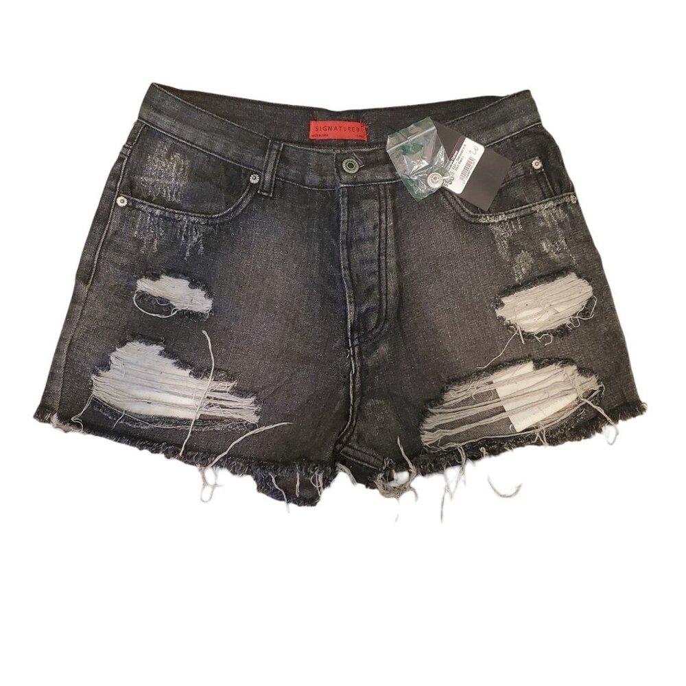 Signature 8 Anthropologie Denim Shorts Distressed Cut-off Shorts Black Sz L NEW